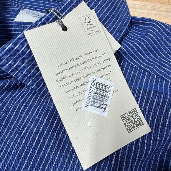 Jack Victor NWT Blue White Striped Thornhill Linen Cotton Dress Shirt Size 2XL - Picture 6 of 10